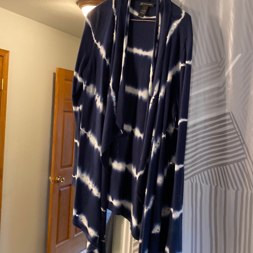 INC blue tie dye cardigan with sequins.  Size large